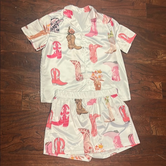 Other - Playful Pink and White Cowboy Boot Pajama Set
